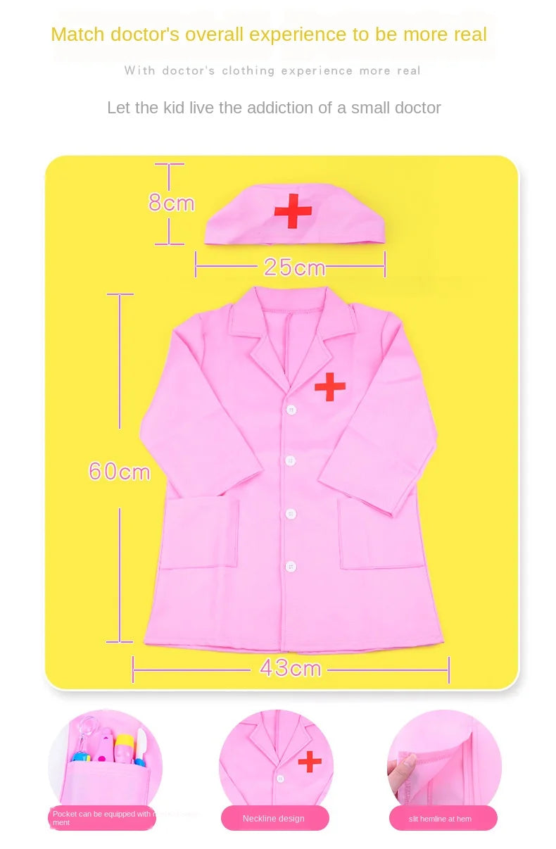 Simulation doctor nurse work Children Uniform Cross Coat Halloween Costume Kids Cosplay Baby Toys Set Fancy Party birthday