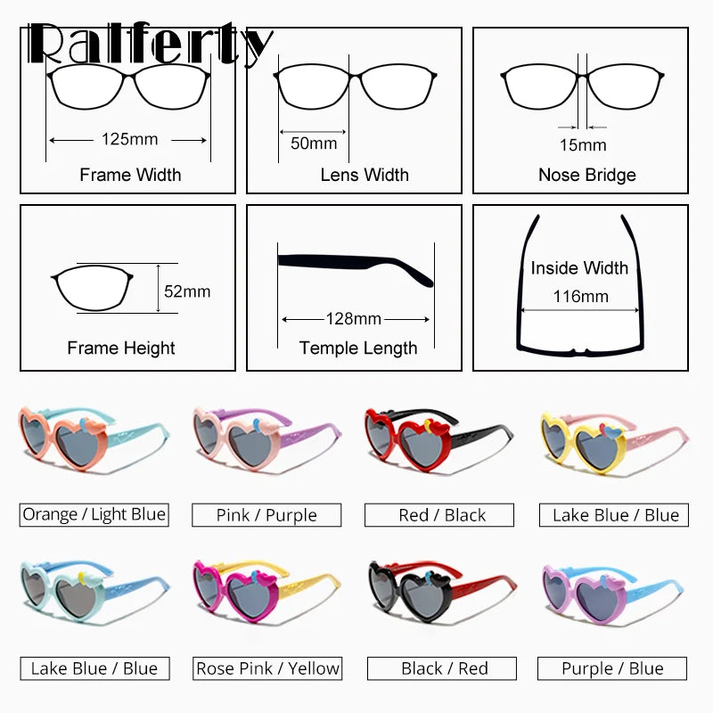 Ralferty Flexible Kids Sunglasses Girl's Glasses Polarzied Anti UV Shades for Baby Heart Shaped Sun Glasses Oculos infantil