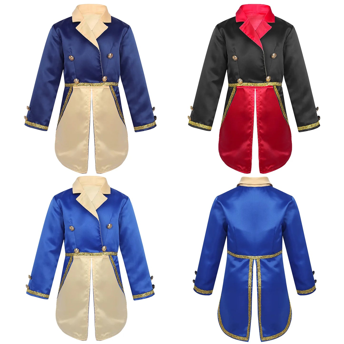 Kids Boy Prince Cosplay Costume Long Sleeve Turn-Down Collar Tuxedo Jacket Royal Court Prince Tailcoat Halloween Carnival Party