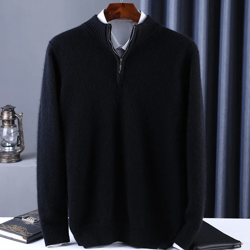 2025 New Pure Cashmere Sweater Men's Knit Large Size High-End Top 100%Wool Half High Neck Thick Pullover Winter Youth Wild Warm