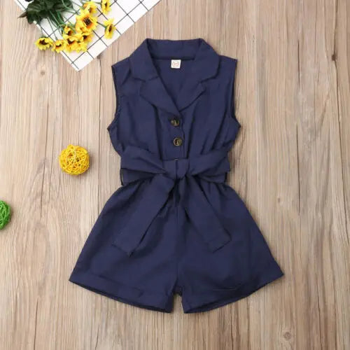 Fashion Kids Baby Girls Clothes Sleeveless Bow-tie Waist Playsuits Outfits Summer Sunsuit Overall Children Clothing