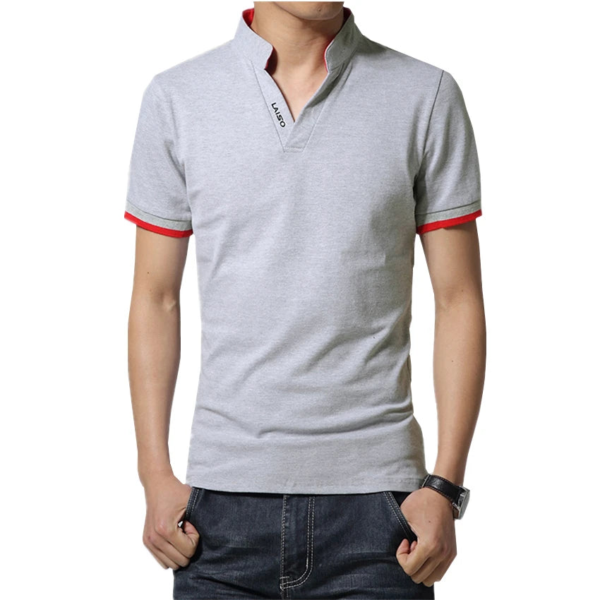 POLO Shirt Men Spring Cotton TShirt Men's Solid Color Tshirts Mandarin Collar Long Sleeve Top Men Brand Slim Fit Tee Shirts