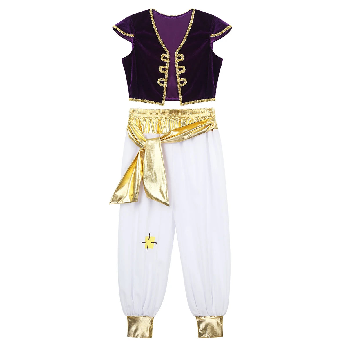 Kids Boys Fancy Arabian Prince Outfits Cap Sleeves Waistcoat with Pants Halloween Fairy Party Carnival Dress Up Cosplay Costume