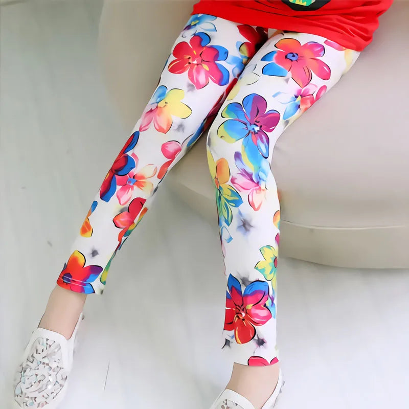 Girls Leggings Stretch Spring Summer Flower Printed Kids Children Pants