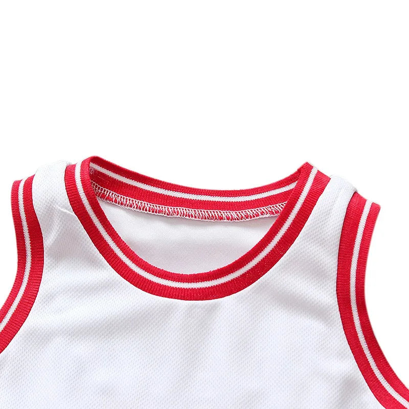 2024 Summer Children Kids Sport Basketball Set Baby Boys Girls Number Letter Vest Sleeveless Tops +Shorts Outfit Clothes Jersey