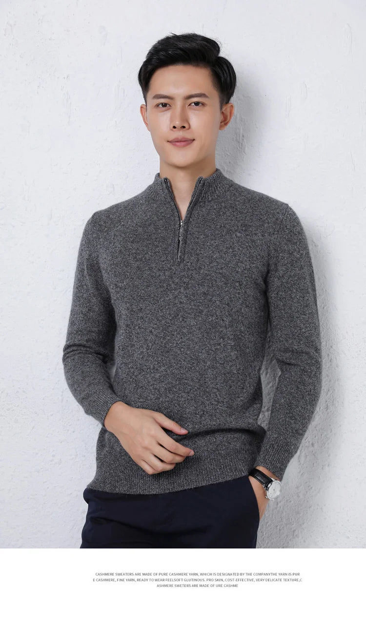 2025 New Pure Cashmere Sweater Men's Knit Large Size High-End Top 100%Wool Half High Neck Thick Pullover Winter Youth Wild Warm