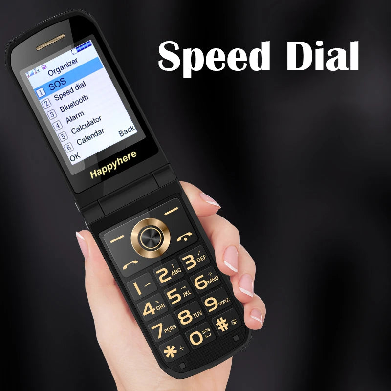 Happyhere F18 unlocked Flip Mobile Phones dual screen Speed dial celular SOS MP3 FM torch Push-button keyboard cheap cell phone