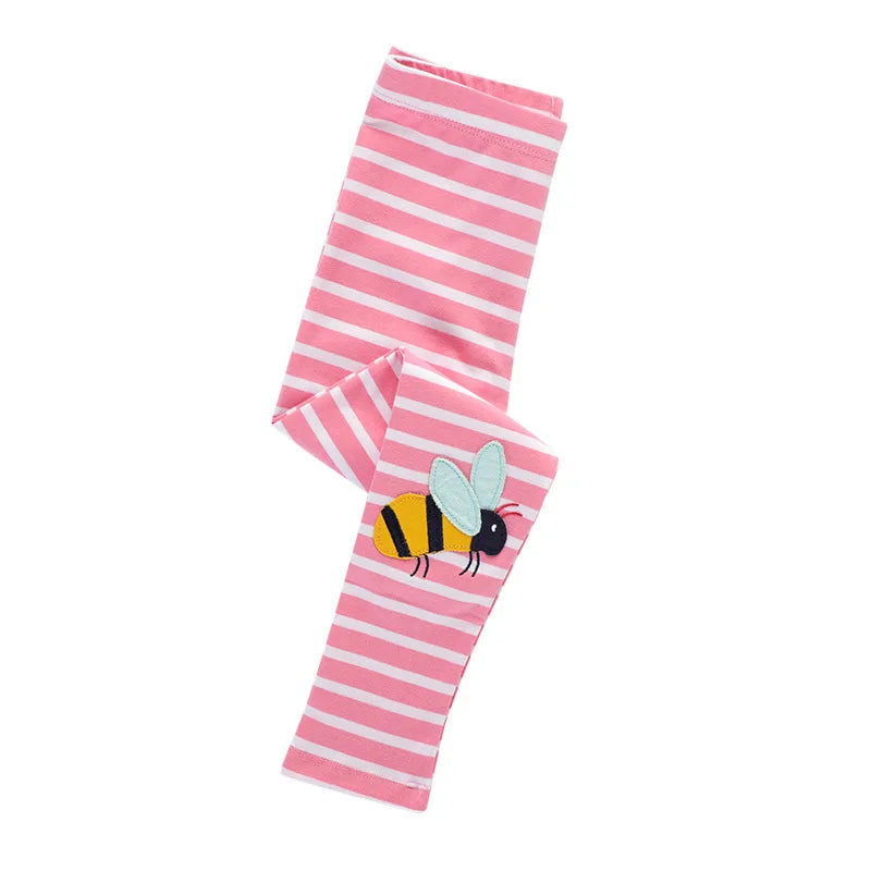 Little Maven 2024 Girls Leggings 100% Cotton Trousers for Kids Comfort Pants Childrens Tights Lovely Clothes with Bee and Flower