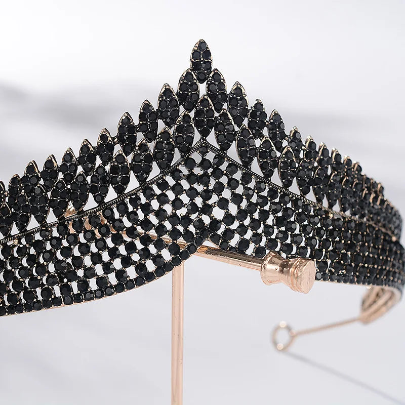 Baroque Gold Color Black Crystal Heart Bridal Jewelry Sets Rhinestone Crowns Tiaras Necklace Earrings Wedding Dubai Jewelry Set