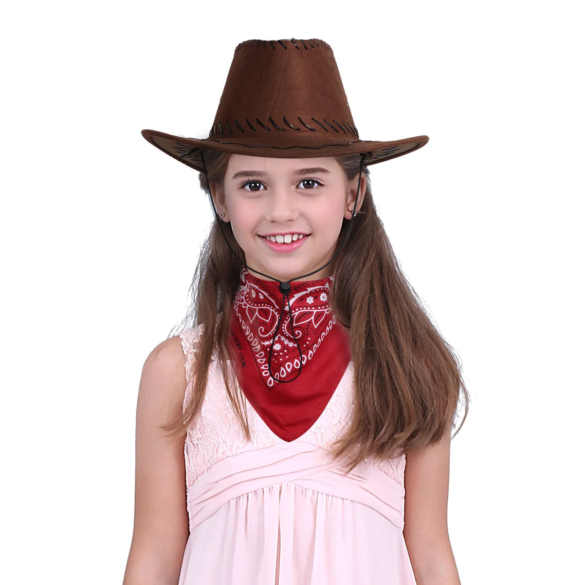 Kids Western Cowboy Hat With Head Scarf Set Children Boys Girls Halloween Cosplay Cap Carnival Party Cowgirl Costume Accessory