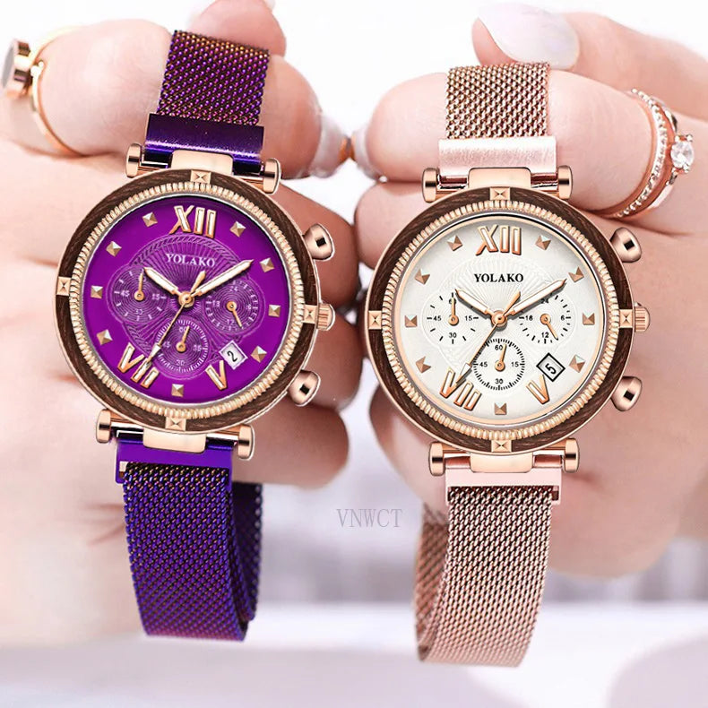 New 6pcs Set Women Watches Magnetic Starry Sky Female Clock Quartz Wristwatch Fashion Ladies Wrist Watch Relogio Feminino