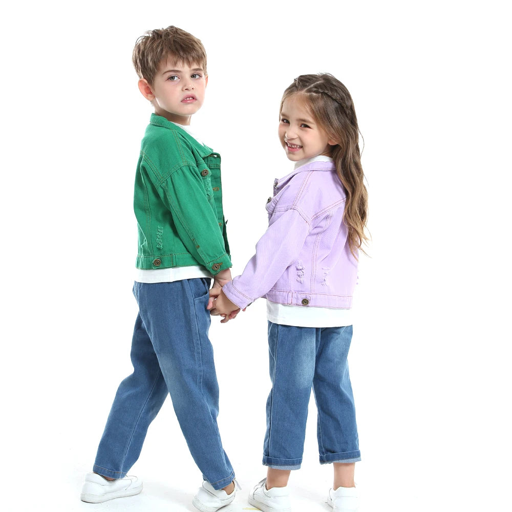 Top y top moda niños niñas Casual chaqueta de mezclilla rota niños niños gabardina niño agujeros prendas de vestir exteriores ropa de vaquero