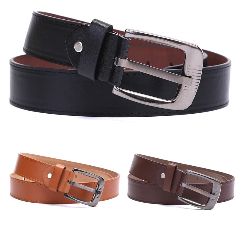 Men's Leather Belt Luxury Classic Alloy Metal Pin Buckle Belt Fashion Versatile Suit Trousers Decorative Belt