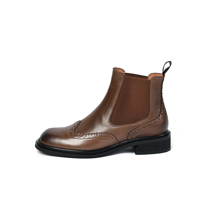 Winter/autumn Real Leather Chelsea Boots Retro Carved Women Boots Round Toe Ankle Boots British Style Short Boots Women Shoes