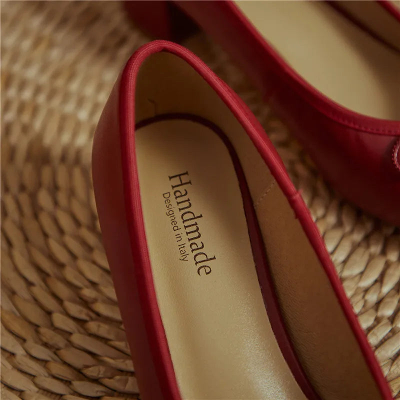 2025 Genuine Leather Women Shoes Fashion Butterfly-knot Spring and Autumn Pumps Slip-On Casual Shoes Chunky Heel Size 34-40