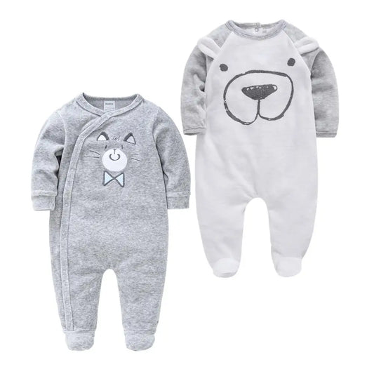 Newborn Baby Boy Autumn-winter Fleece Climbing Clothes 0-12M Kids Footed Pajamas Long Sleeved Infant Girls Cartoon Clothing