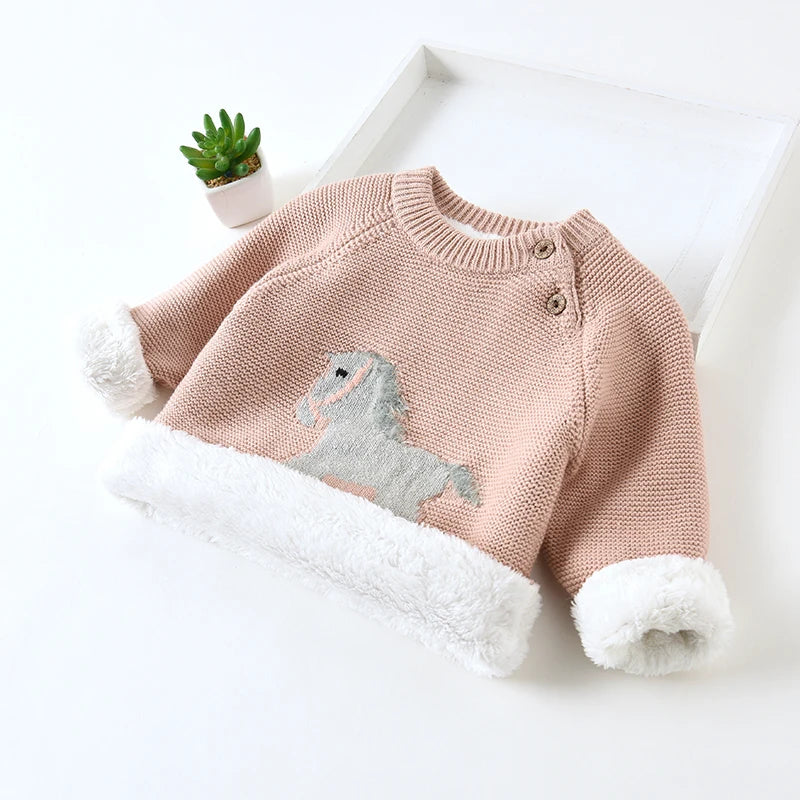 IENENS Kids Boys Girls Sweaters Clothes Baby Toddler Warm Sweater Coats Children Cartoon Thicken Tops Wool Pullovers Clothing