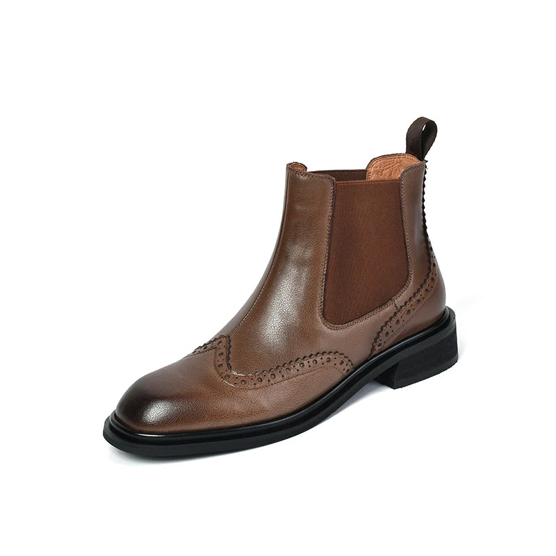 Winter/autumn Real Leather Chelsea Boots Retro Carved Women Boots Round Toe Ankle Boots British Style Short Boots Women Shoes