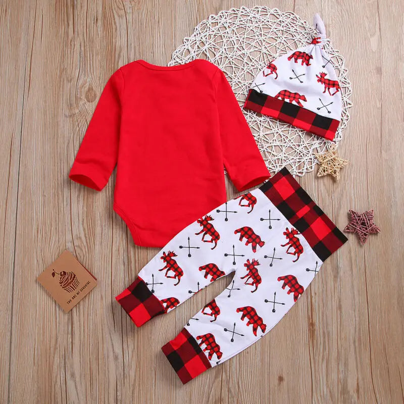 Encantador bebé niño mi primera letra navideña mameluco niños pantalón recién nacido sombrero niños trajes niña conjunto de Navidad ropa de otoño 2 uds conjunto