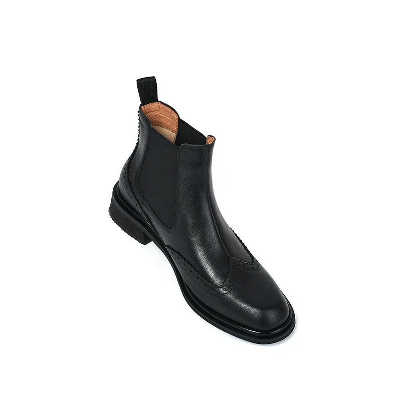 Winter/autumn Real Leather Chelsea Boots Retro Carved Women Boots Round Toe Ankle Boots British Style Short Boots Women Shoes