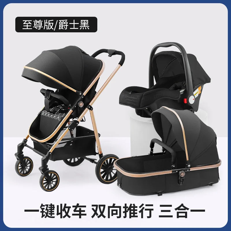 3-in-1 Foldable Baby Stroller Pram Car Sit Lie High Landscape Sleeping Lightweight Aluminum Frame Portable
