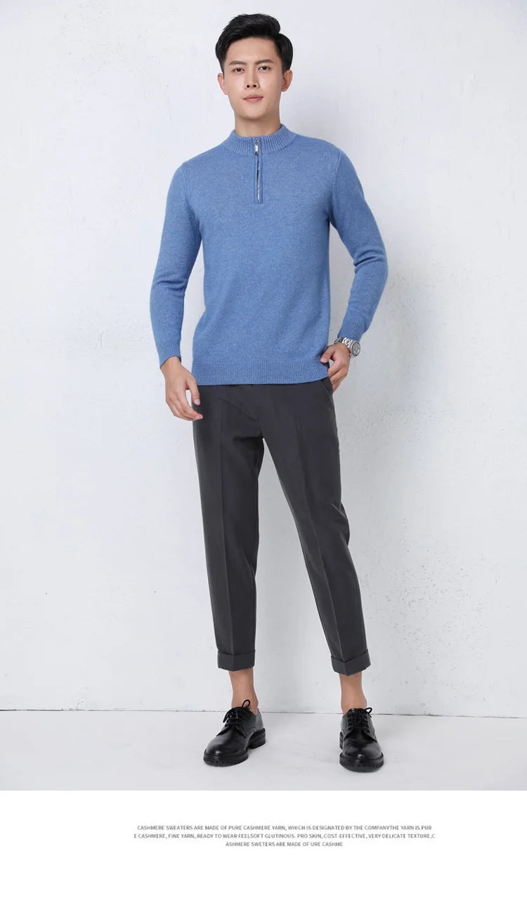 2025 New Pure Cashmere Sweater Men's Knit Large Size High-End Top 100%Wool Half High Neck Thick Pullover Winter Youth Wild Warm