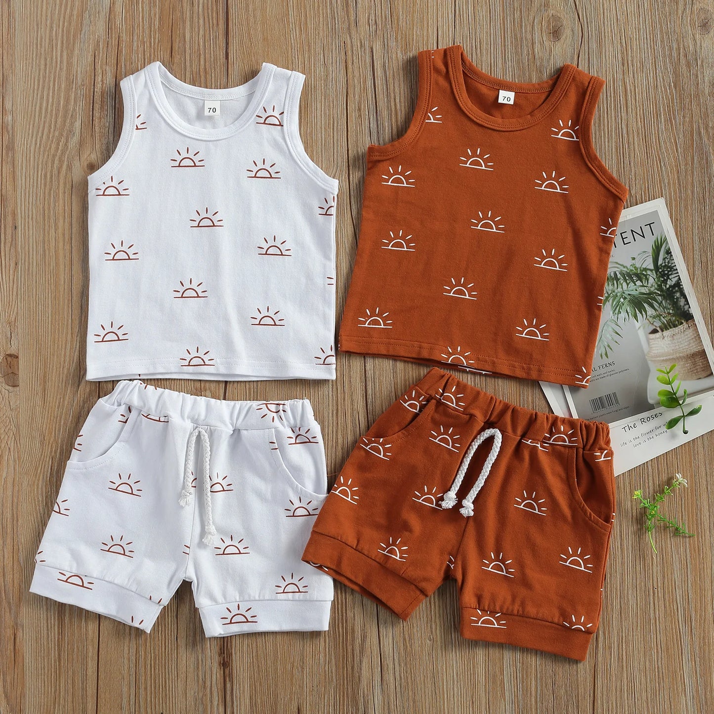 2021 0-3Y Toddler Baby Clothing Summer Soft Cotton 2pcs For Infant Boys Girls Sun Print Sleeveless Top Vest+Shorts Outfits Set