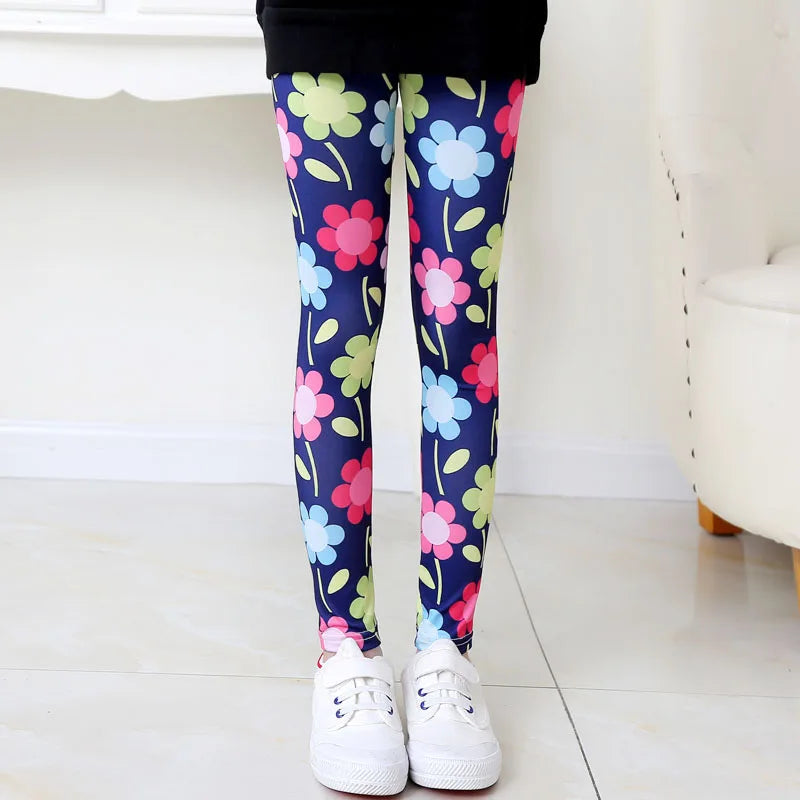 Girls Leggings Stretch Spring Summer Flower Printed Kids Children Pants