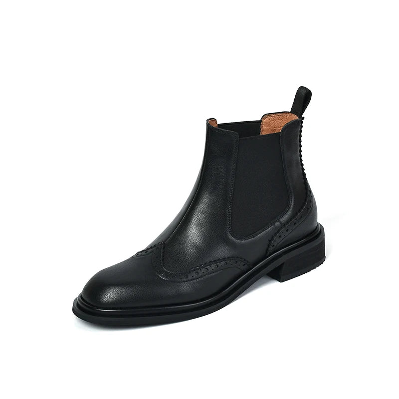 Winter/autumn Real Leather Chelsea Boots Retro Carved Women Boots Round Toe Ankle Boots British Style Short Boots Women Shoes