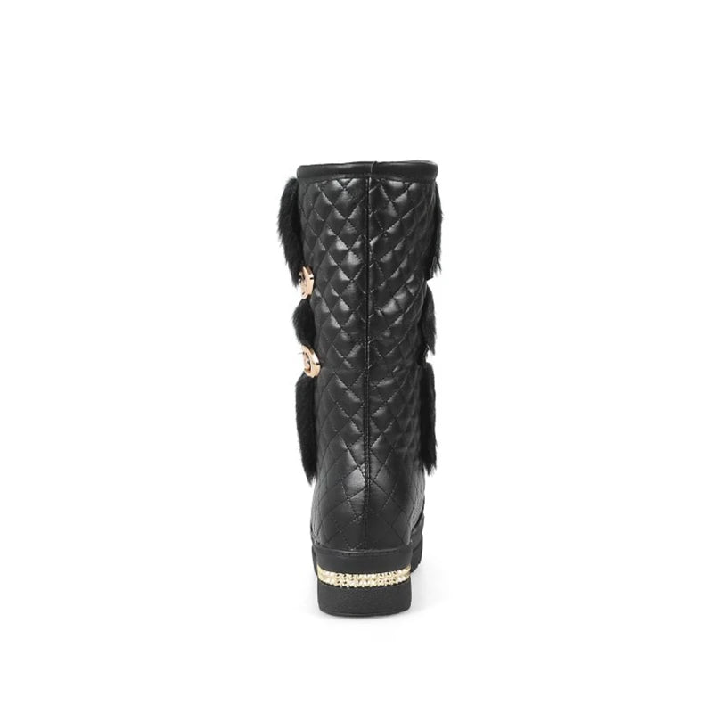 New Winter Warm Snow Boots Women Thick Fur Insidewedges Heel Mid-calf Female White Black Platform Boots 581