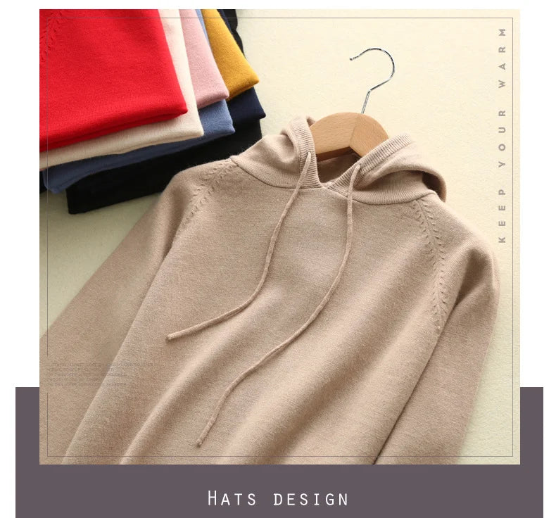 Autumn Winter Women Sweater 2025 New Solid Jumper Long Sleeve Hooded Pullovers Korean Fashion Loose Lady Casual Knitted Sweaters