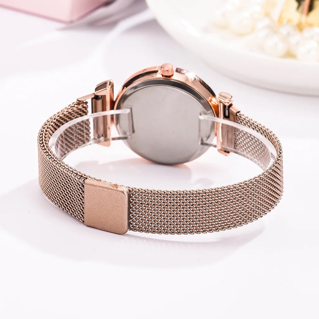 Luxury Women's Watches Set Elegant Female Wristwatches Magnetic Mesh Band Rose Woman Watch Bracelet montre femme reloj mujer