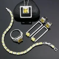 925 Silver Bridal Jewelry Sets Black Cubic Zirconia White Crystal Jewelry for Women Earrings/Pendant/Ring/Bracelet/Necklace