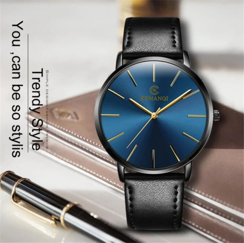 Fashion Men's Quartz Watches Thin Mens Watches Blue Glass Men Watch Men's Watch erkek kol saati reloj hombre Relogio Masculino