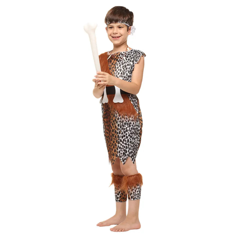 Umorden Kids Child Historical Stone Age Caveboy Cavegirl Costume Cave man Primitive Cosplay for Boys Girls Halloween Costumes