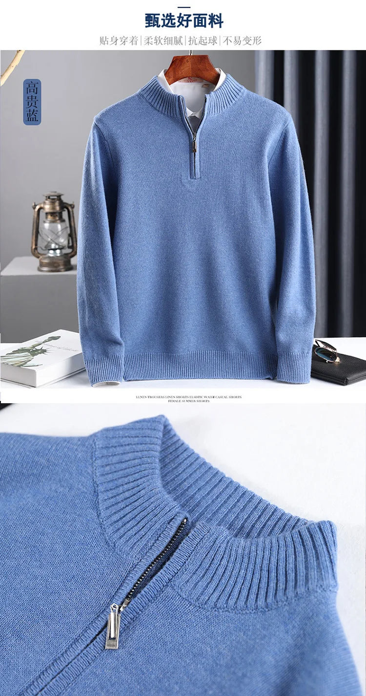 2025 New Pure Cashmere Sweater Men's Knit Large Size High-End Top 100%Wool Half High Neck Thick Pullover Winter Youth Wild Warm