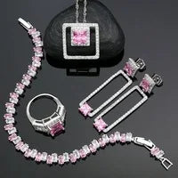 925 Silver Bridal Jewelry Sets Black Cubic Zirconia White Crystal Jewelry for Women Earrings/Pendant/Ring/Bracelet/Necklace