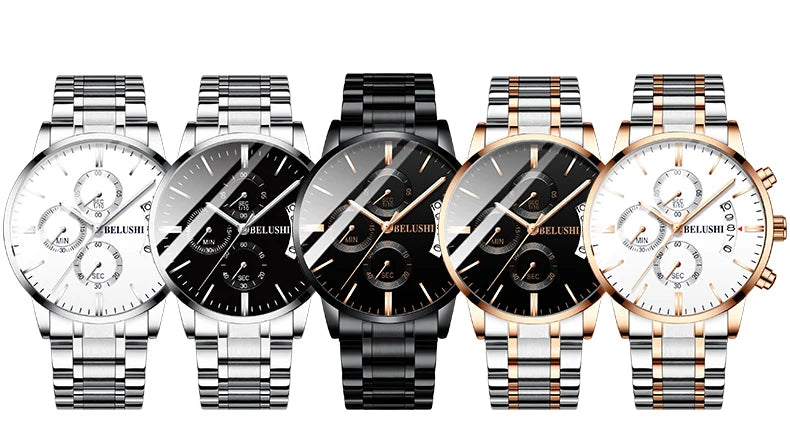 BELUSHI Mens Watches Full Steel Chronograph Waterproof Sport Quartz Watch Men Top Brand Luxury Wristwatches Relogio Masculino