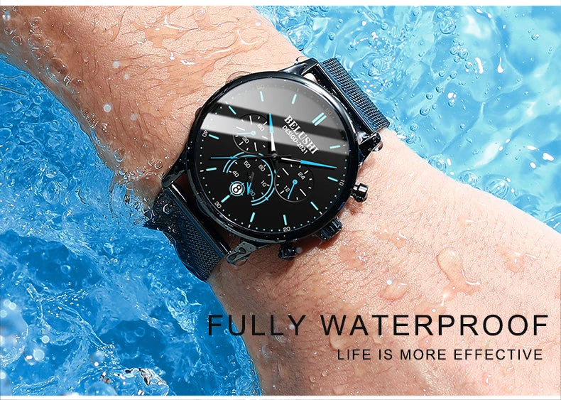 BELUSHI New Fashion Mens Watches Top Luxury Brand Sport Quartz Luminous Waterproof Chronograph Wristwatch Mens Watches