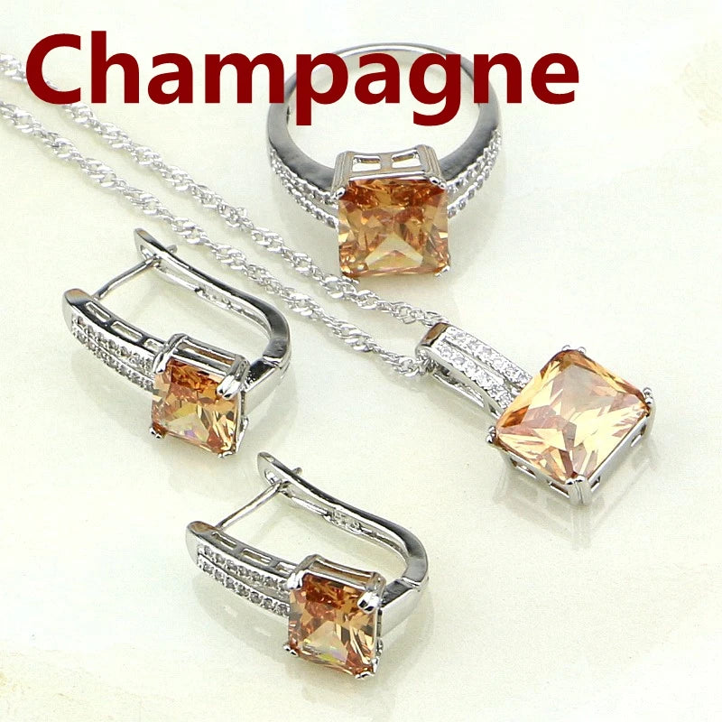 Blue Rhinestone White CZ Costume Jewelry 925 Silver Bridal Jewelry Sets for Women Wedding Earring/Pendant/Necklace/Ring