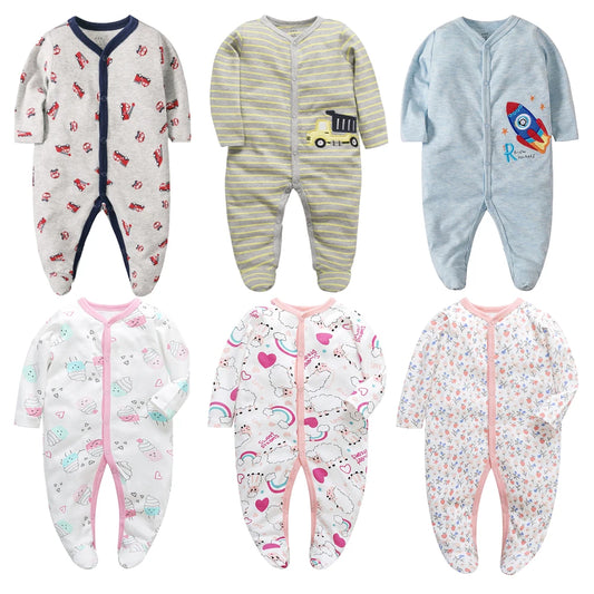 Sleepwear for Newborn Boys and Girls Long Sleeved Cute Print Cotton Fashion Pajamas 0-12 Months Sleepsuit Baby Clothing