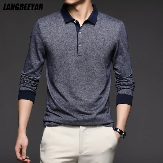 Top Grade New Fashion Brand Men Plain Polo Shirts For Men Solid Color Casual Designer Long Sleeve Tops Men's Clothing