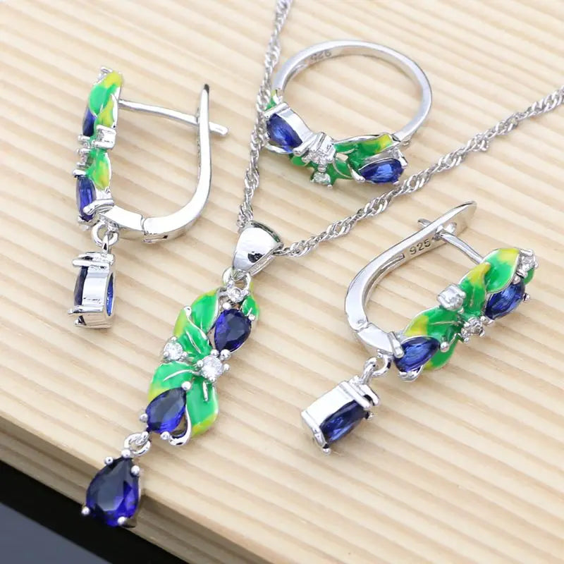 Purple Amethyst Silver 925 Jewelry Sets Charm Enamel Drop Earrings Women Handmade Decoration Luxury Jewellry