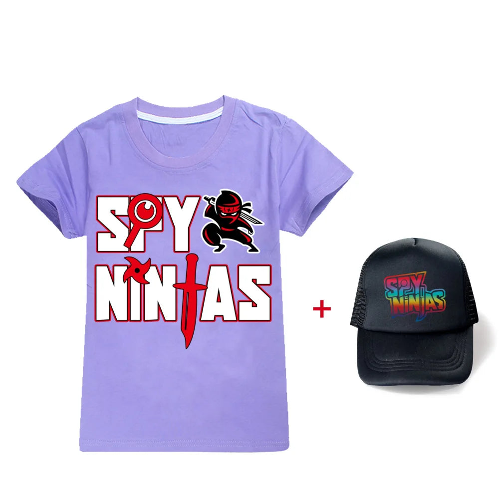 Nueva ropa de verano para niñas pequeñas SPY NINJA, camiseta de princesa con gráfico de algodón, camiseta de manga corta para niños y ropa con sombrero para el sol para niños