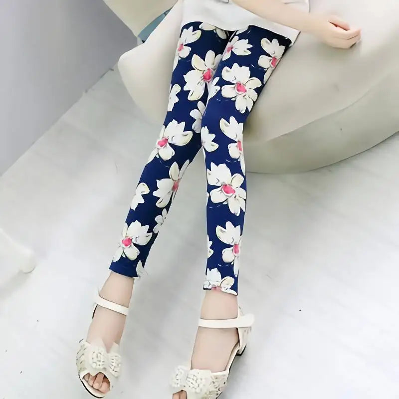Girls Leggings Stretch Spring Summer Flower Printed Kids Children Pants