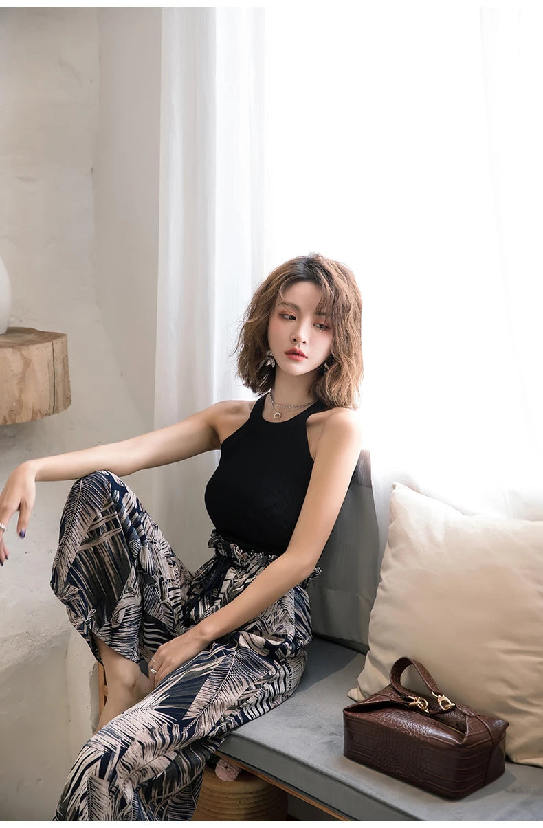 Tops Women Crop Top Off Shoulder Stretchy Knitted Tank Tops Female Sleveless Vest Halter Casual Summer Tops For Women