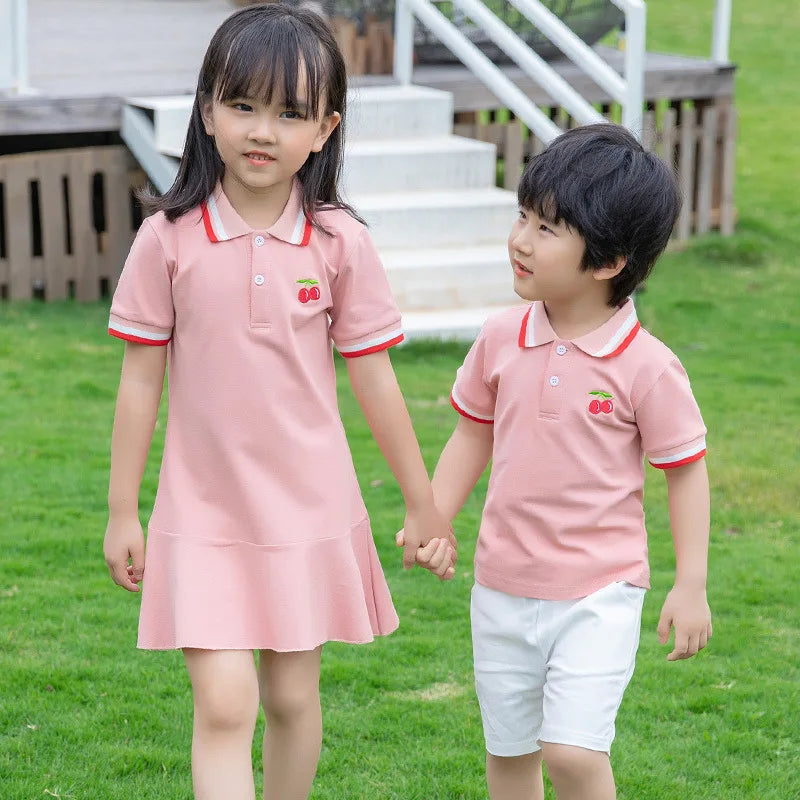 Family matching outfits boys Polo t shirt girls dress mother girls dresses pink mommy and me clothes Mother/Father/Kid dad son