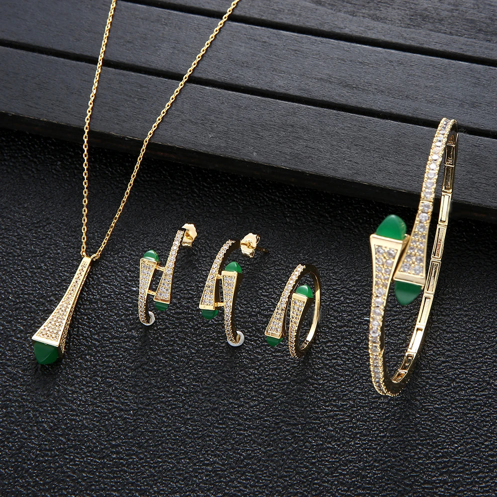NEW Famous Brand 4pcs Waterdrop Jewelry Sets For Women Wedding Party Cubic Zircon High End Craft Dubai Bridal Jewelry Set