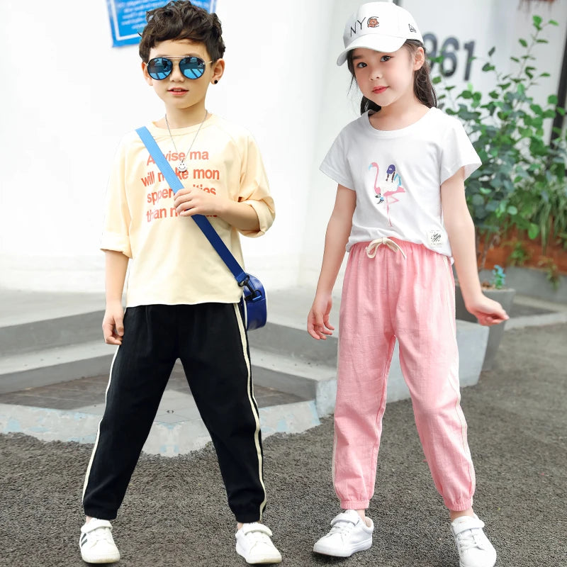 Children Pants Cotton Linen Kids Trousers Anti-mosquito Summer Pants For Boys Girls Candy Color Breathable Fashion Casual Long