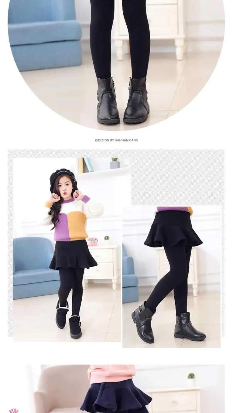 Girls Leggings Kids Autumn Winter Pants Tight for Girls False Two Pieces Culotte Children Skirt-pants Trousers 10 12 13 Years